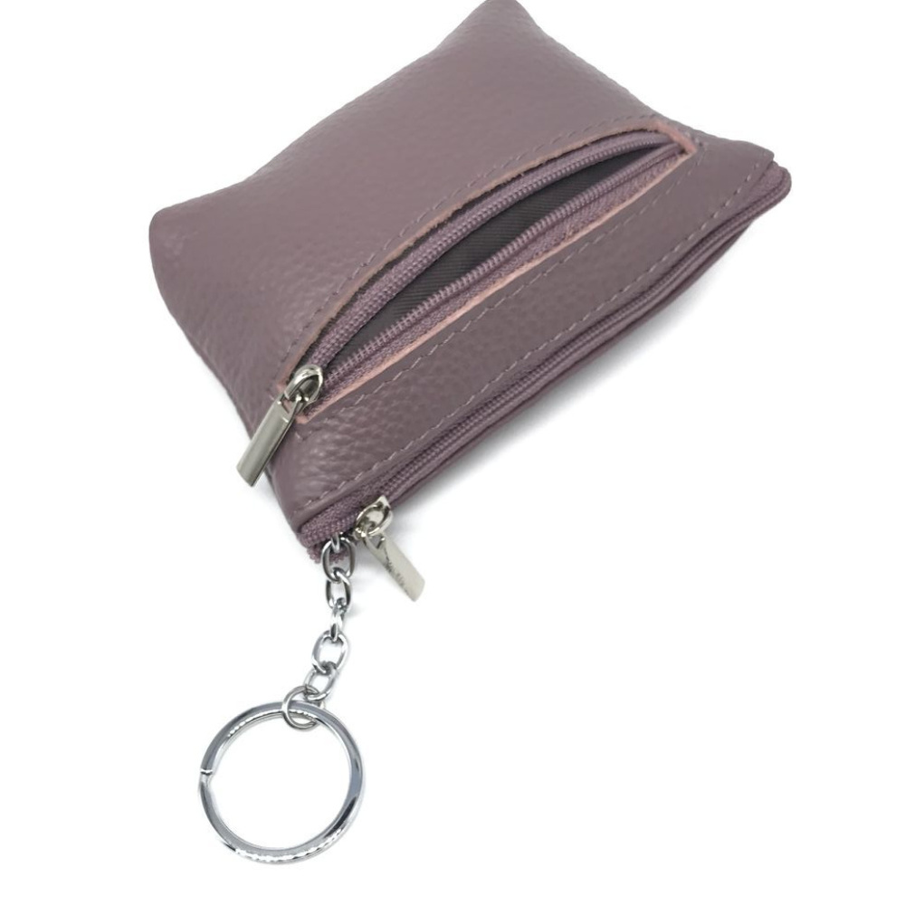 Leather Zip Coin Purse with Key-Ring - Thistle - Picture 5 of 6